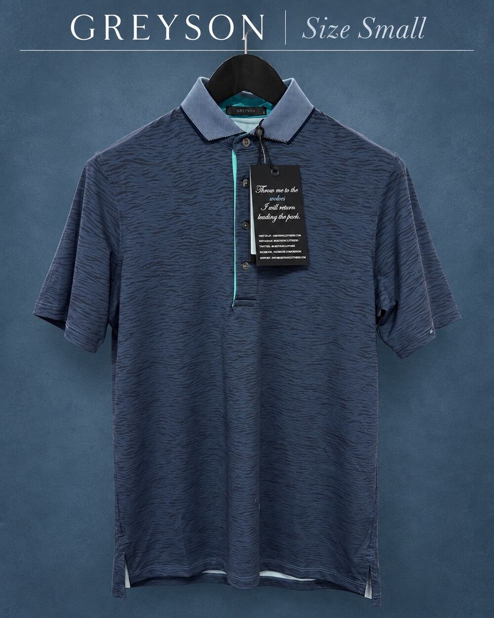 Greyson Men’s Performance Polo Small NWT Navy Tonal Print
